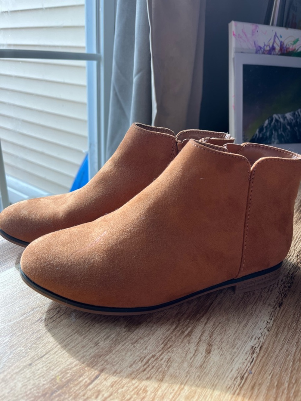 Girls Tan Suede Ankle Booties